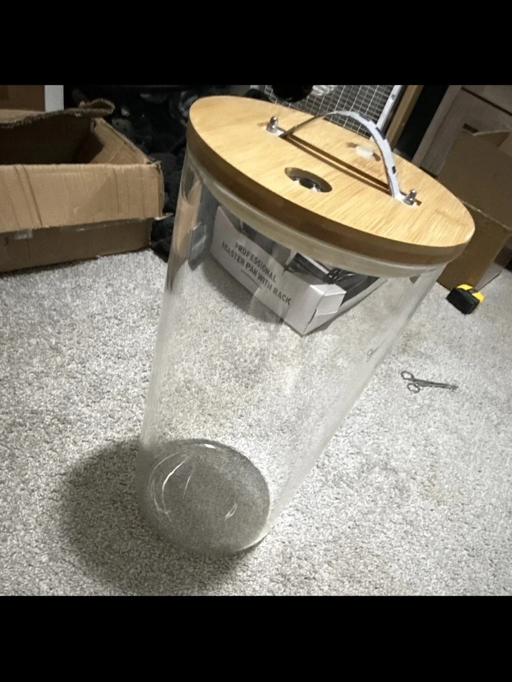 Bamboo Lid Clear Glass Storage Jar with Handle - Natural